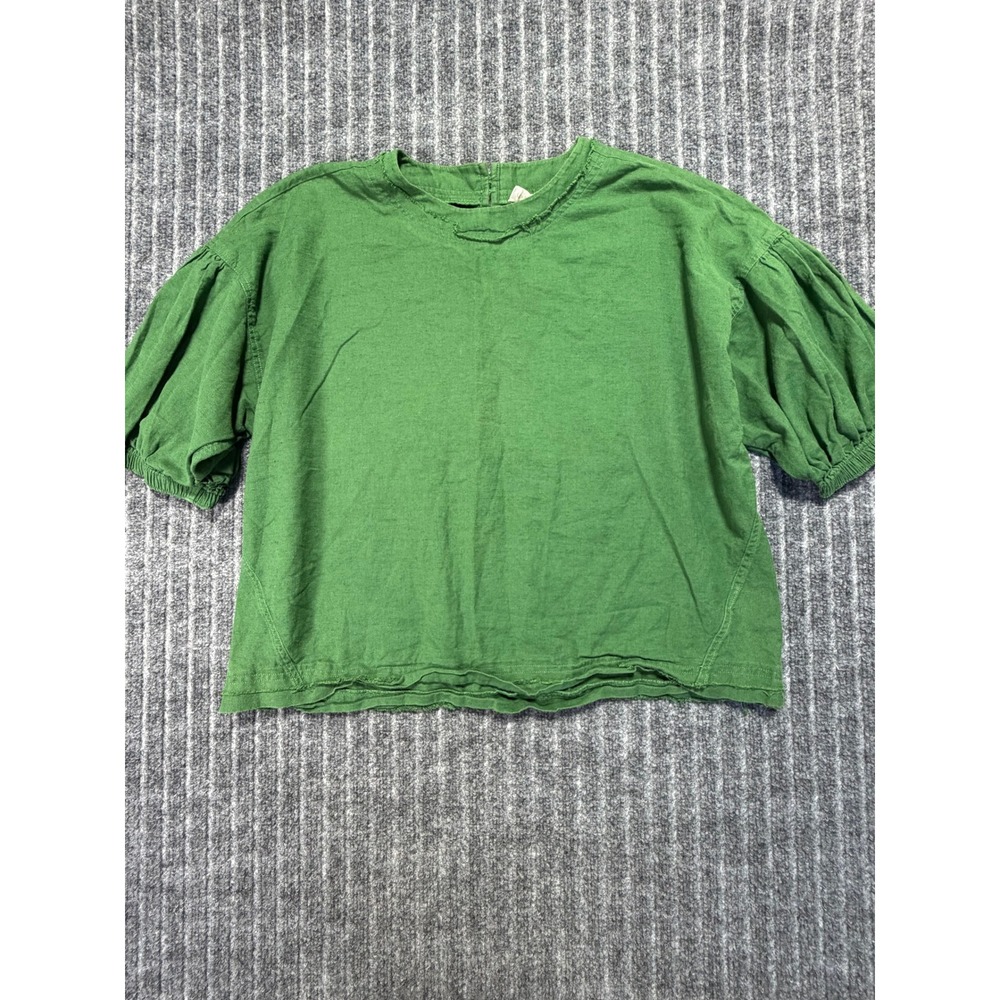 Apiece Apart Blouse Womens M Puff Sleeve Linen Blend Boxy Sustainable Minimalist